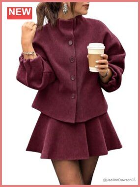 Sweater Skirt Set 2 Piece Knit Ruffle Top A-Line Skirt Outfit